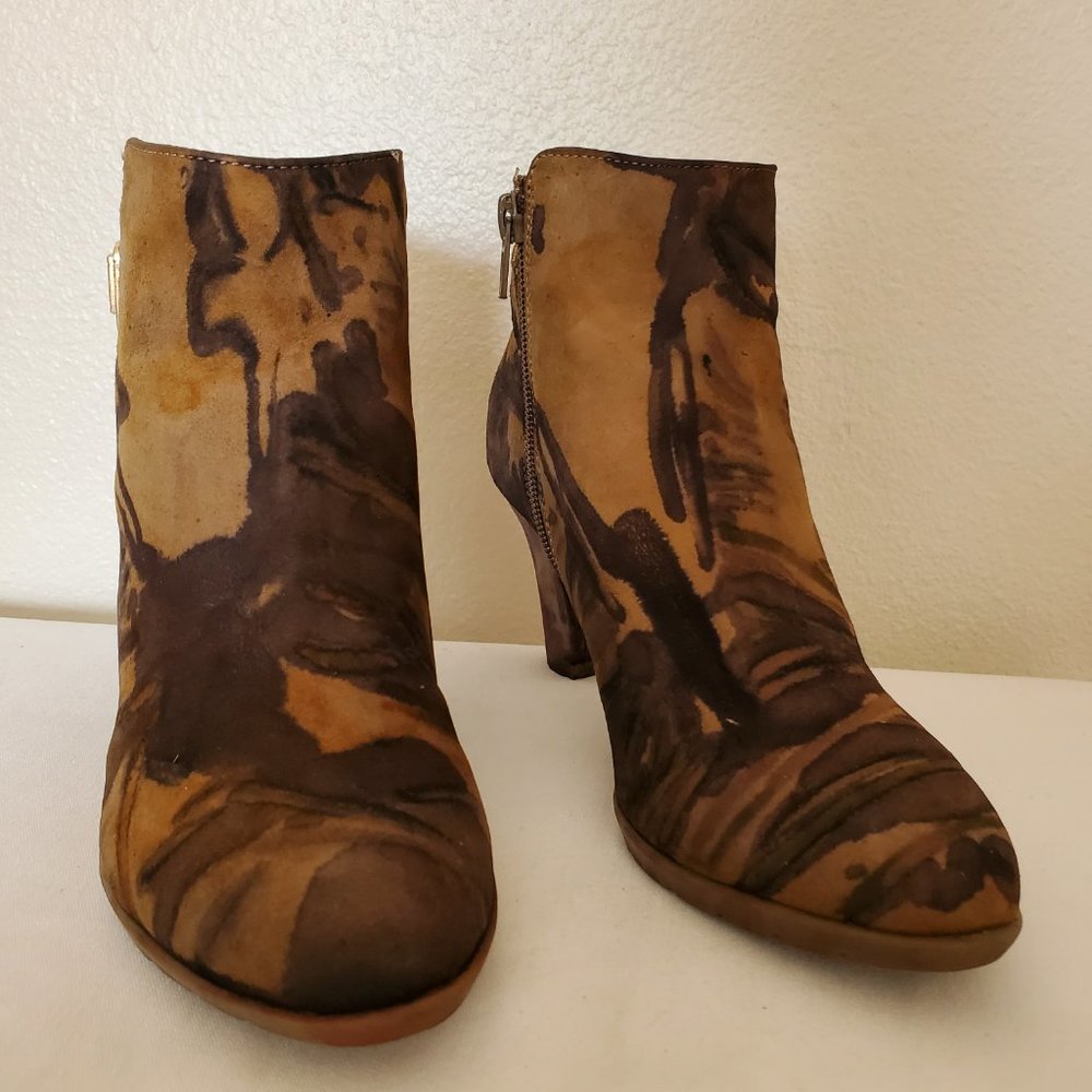 Tie dyed heels shoes booties cowgirl boots suede leather rodeo brown tan black - Picture 2 of 8